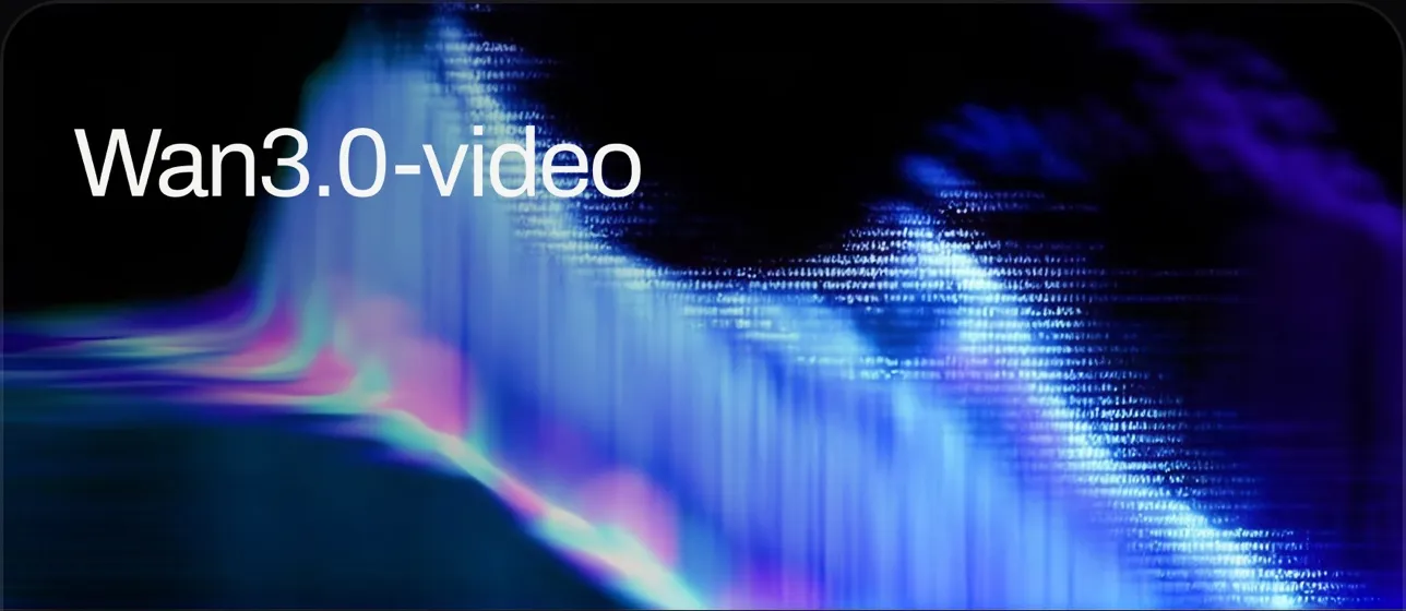 Wan3.0-video key art: the wordmark over an aurora of blue and violet light.